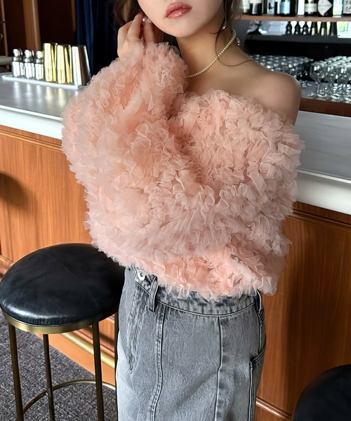 ROYAL PARTY（ロイヤルパーティー）の「フリルチュールオフショルダートップス（シャツ/ブラウス・レディース・ピンク/オフホワイト/ブラック・FREE）」の19枚目の写真