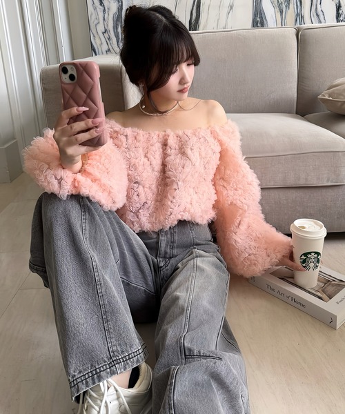 ROYAL PARTY（ロイヤルパーティー）の「フリルチュールオフショルダートップス（シャツ/ブラウス・レディース・ピンク/オフホワイト/ブラック・FREE）」の20枚目の写真