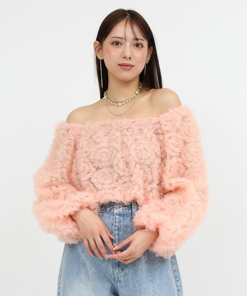 ROYAL PARTY（ロイヤルパーティー）の「フリルチュールオフショルダートップス（シャツ/ブラウス・レディース・ピンク/オフホワイト/ブラック・FREE）」の11枚目の写真