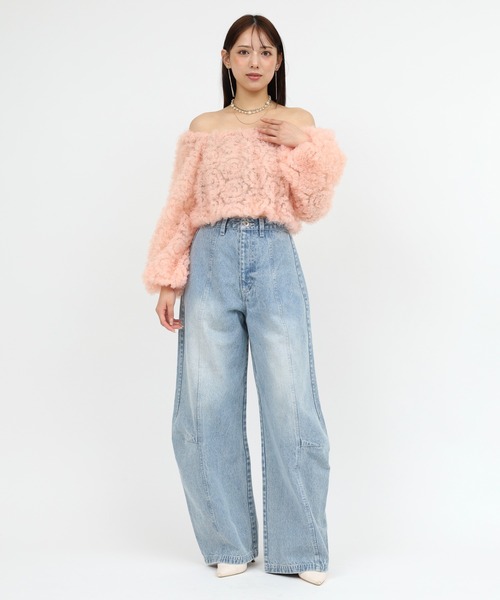 ROYAL PARTY（ロイヤルパーティー）の「フリルチュールオフショルダートップス（シャツ/ブラウス・レディース・ピンク/オフホワイト/ブラック・FREE）」の12枚目の写真