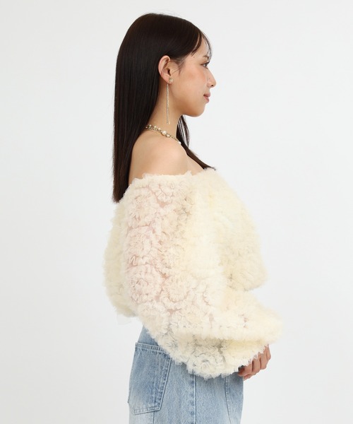 ROYAL PARTY（ロイヤルパーティー）の「フリルチュールオフショルダートップス（シャツ/ブラウス・レディース・ピンク/オフホワイト/ブラック・FREE）」の5枚目の写真