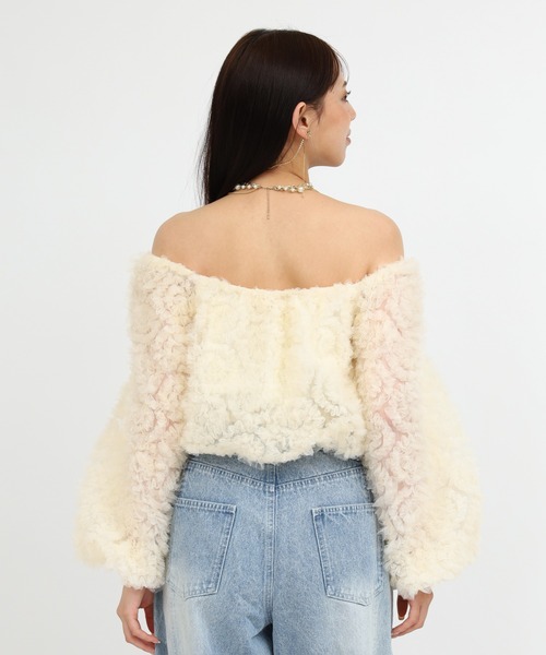 ROYAL PARTY（ロイヤルパーティー）の「フリルチュールオフショルダートップス（シャツ/ブラウス・レディース・ピンク/オフホワイト/ブラック・FREE）」の6枚目の写真