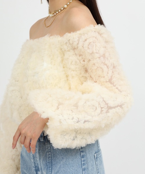 ROYAL PARTY（ロイヤルパーティー）の「フリルチュールオフショルダートップス（シャツ/ブラウス・レディース・ピンク/オフホワイト/ブラック・FREE）」の8枚目の写真