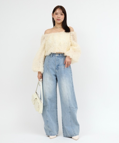 ROYAL PARTY（ロイヤルパーティー）の「フリルチュールオフショルダートップス（シャツ/ブラウス・レディース・ピンク/オフホワイト/ブラック・FREE）」の10枚目の写真