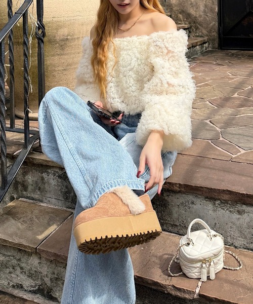 ROYAL PARTY（ロイヤルパーティー）の「フリルチュールオフショルダートップス（シャツ/ブラウス・レディース・ピンク/オフホワイト/ブラック・FREE）」の16枚目の写真