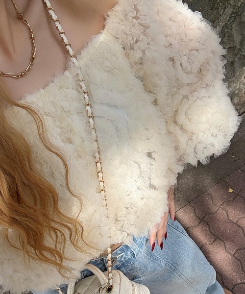 ROYAL PARTY（ロイヤルパーティー）の「フリルチュールオフショルダートップス（シャツ/ブラウス・レディース・ピンク/オフホワイト/ブラック・FREE）」の15枚目の写真