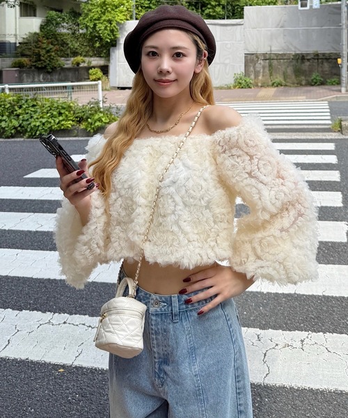 ROYAL PARTY（ロイヤルパーティー）の「フリルチュールオフショルダートップス（シャツ/ブラウス・レディース・ピンク/オフホワイト/ブラック・FREE）」の14枚目の写真