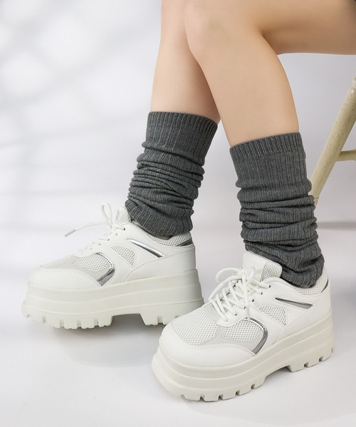 LOVEHUNTER(ラブハンター)の「LOVE HUNTER/厚底 スニーカー 8cm トリプルソール スクエアトゥ メッシュ ダッドスニーカー(2251)(スニーカー・レディース・ホワイト/ブラック/シルバー・SS/S/M/L/LL/3L)」の9枚目の写真