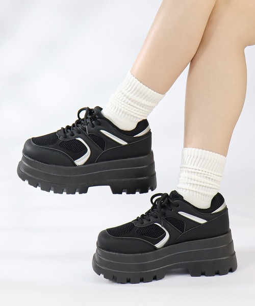LOVEHUNTER(ラブハンター)の「LOVE HUNTER/厚底 スニーカー 8cm トリプルソール スクエアトゥ メッシュ ダッドスニーカー(2251)(スニーカー・レディース・ホワイト/ブラック/シルバー・SS/S/M/L/LL/3L)」の10枚目の写真