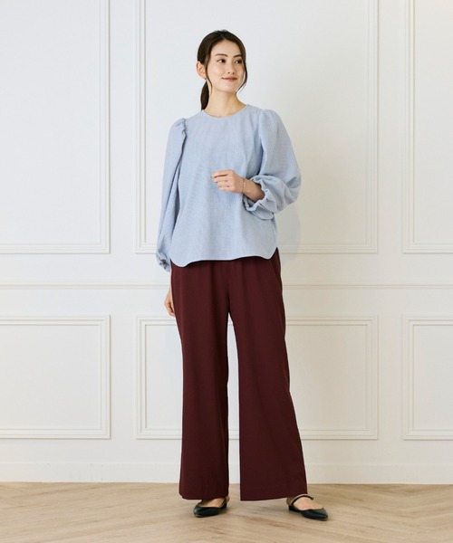 LE SOUK(ルスーク)の「ギャザースリーブプルオーバー(Tシャツ/カットソー・レディース・ブラック/カーキ/サックスブルー・フリー)」の4枚目の写真