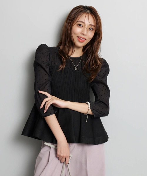 JUSGLITTY（ジャスグリッティー）の「ドットブラウスレイヤードニット（ニット/セーター・レディース・ホワイト系その他/ブラック系その他・2）」の2枚目の写真