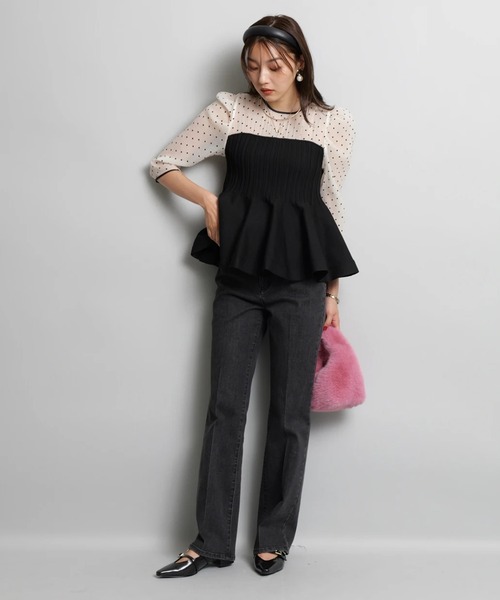 ドットブラウスレイヤードニット（ニット/セーター）｜JUSGLITTY