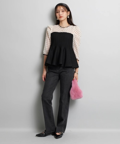 JUSGLITTY（ジャスグリッティー）の「ドットブラウスレイヤードニット（ニット/セーター・レディース・ホワイト系その他/ブラック系その他・2）」の5枚目の写真