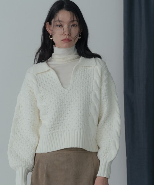 GALLEST（ギャレスト）の「スキッパーフォルムニット（ニット/セーター・レディース・サックスブルー/ブラック/オフホワイト・38）」の6枚目の写真