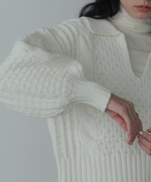 GALLEST（ギャレスト）の「スキッパーフォルムニット（ニット/セーター・レディース・サックスブルー/ブラック/オフホワイト・38）」の11枚目の写真