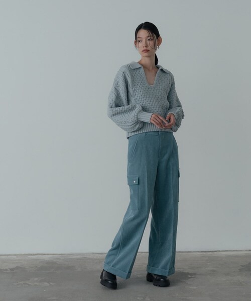 GALLEST（ギャレスト）の「スキッパーフォルムニット（ニット/セーター・レディース・サックスブルー/ブラック/オフホワイト・38）」の12枚目の写真