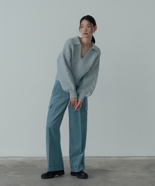 GALLEST（ギャレスト）の「スキッパーフォルムニット（ニット/セーター・レディース・サックスブルー/ブラック/オフホワイト・38）」の13枚目の写真