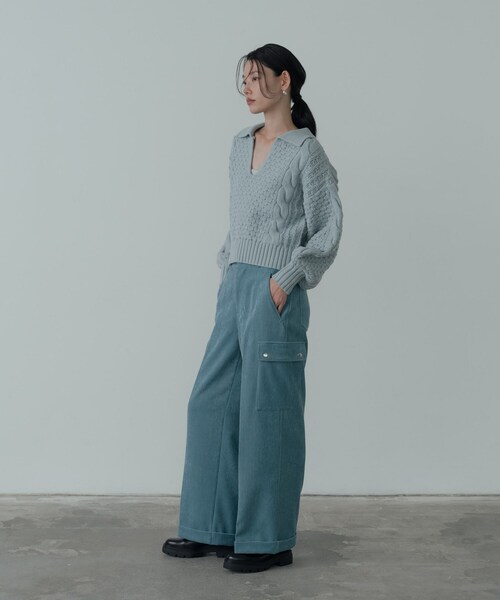 GALLEST（ギャレスト）の「スキッパーフォルムニット（ニット/セーター・レディース・サックスブルー/ブラック/オフホワイト・38）」の14枚目の写真