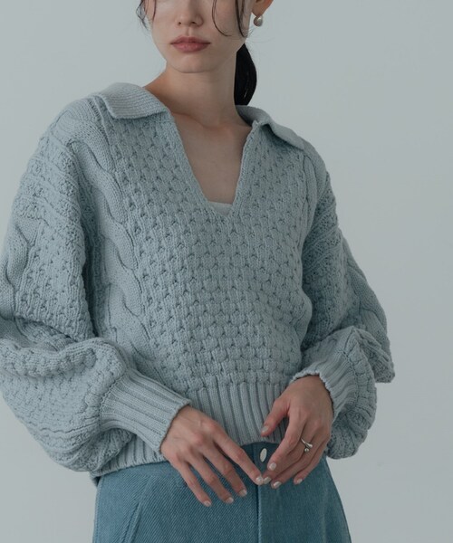 GALLEST（ギャレスト）の「スキッパーフォルムニット（ニット/セーター・レディース・サックスブルー/ブラック/オフホワイト・38）」の16枚目の写真