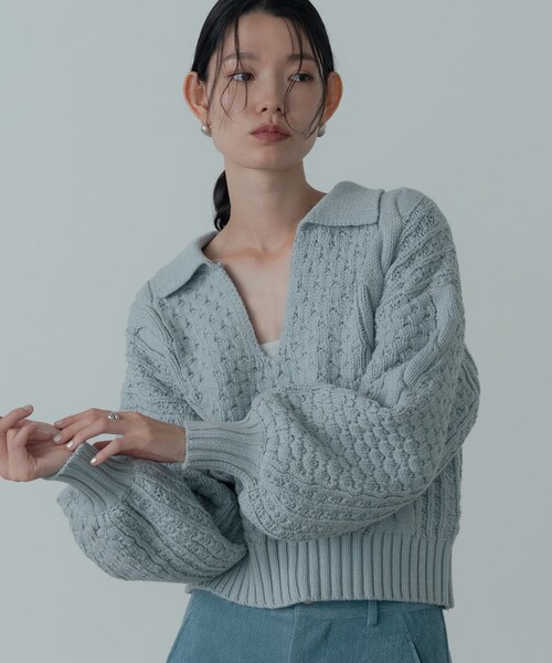 GALLEST（ギャレスト）の「スキッパーフォルムニット（ニット/セーター・レディース・サックスブルー/ブラック/オフホワイト・38）」の17枚目の写真