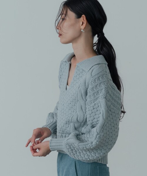 GALLEST（ギャレスト）の「スキッパーフォルムニット（ニット/セーター・レディース・サックスブルー/ブラック/オフホワイト・38）」の18枚目の写真