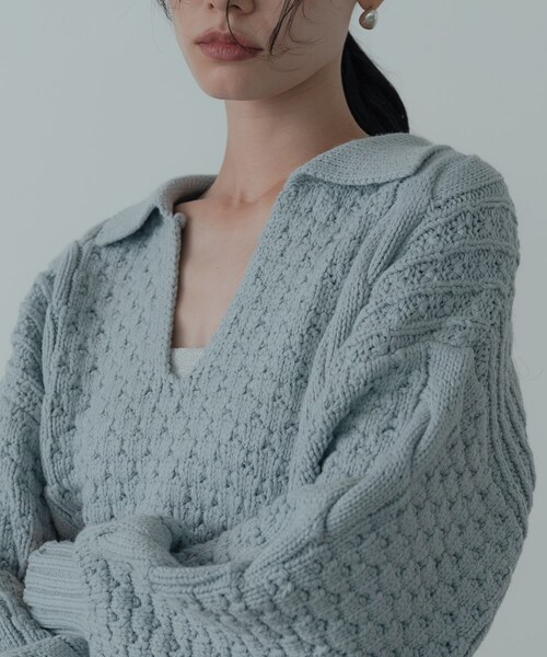 GALLEST（ギャレスト）の「スキッパーフォルムニット（ニット/セーター・レディース・サックスブルー/ブラック/オフホワイト・38）」の20枚目の写真