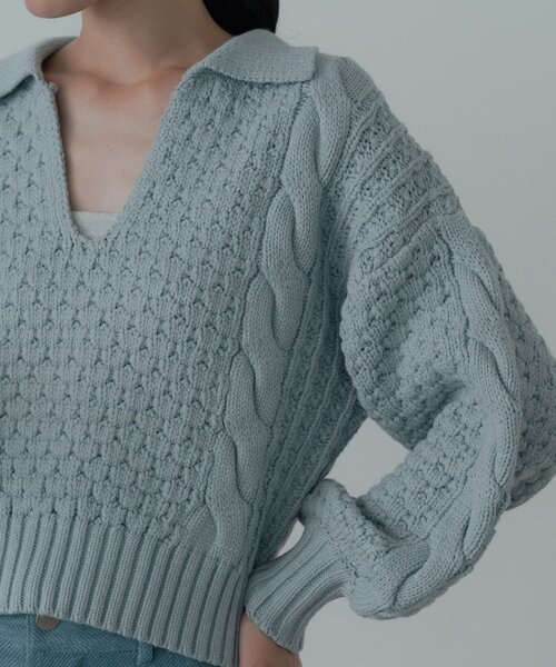 GALLEST（ギャレスト）の「スキッパーフォルムニット（ニット/セーター・レディース・サックスブルー/ブラック/オフホワイト・38）」の21枚目の写真