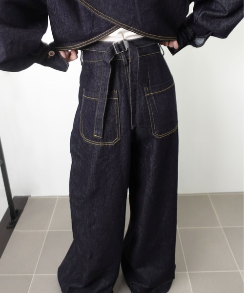 セール】【SETUP】バックデザイン タックワイドデニムセットアップ
