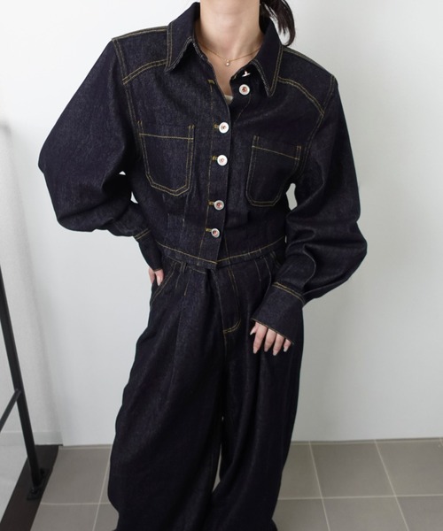 unnu(ユヌ)の「【SETUP】バックデザイン タックワイドデニムセットアップ(セットアップ・レディース・ブルー・F/M/L/S)」の8枚目の写真