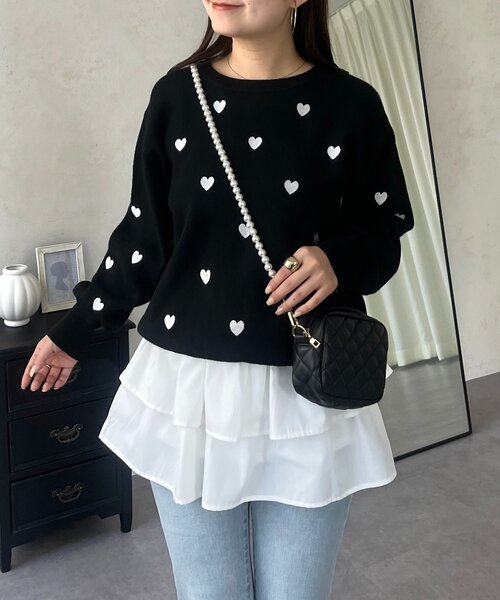 prose verse（プロズヴェール）の「ハート刺繍スウェットライクニット（ニット/セーター・レディース・グレー/ネイビー/ベージュ/ブラック・MEDIUM）」の2枚目の写真