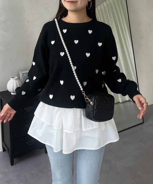 prose verse（プロズヴェール）の「ハート刺繍スウェットライクニット（ニット/セーター・レディース・グレー/ネイビー/ベージュ/ブラック・MEDIUM）」の5枚目の写真