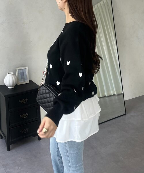 prose verse（プロズヴェール）の「ハート刺繍スウェットライクニット（ニット/セーター・レディース・グレー/ネイビー/ベージュ/ブラック・MEDIUM）」の7枚目の写真