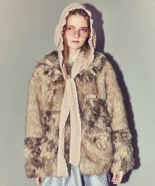 Candy Stripper（キャンディストリッパー）の「DOG EAR HOOD マフラー（マフラー・レディース・ブラック/ピンク/オフホワイト・FREE）」の6枚目の写真