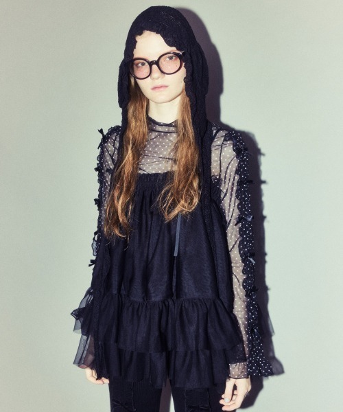 Candy Stripper（キャンディストリッパー）の「DOG EAR HOOD マフラー（マフラー・レディース・ブラック/ピンク/オフホワイト・FREE）」の14枚目の写真