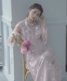 パーティードレス 二次会 フラワーチュール デコルテシアー 七分袖 ベルスリーブ ロングドレス 結婚式 ドレス マタニティ 20代 30代 大きいサイズ お呼ばれ