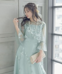 Retica（レティカ）の「パーティードレス 結婚式 フラワーチュール デコルテシアー 七分袖 ベルスリーブ ロングドレス マタニティ 20代 30代 大きいサイズ お呼ばれ 低身長（ドレス）」