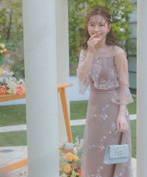 Retica（レティカ）の「パーティードレス 結婚式 フラワーチュール デコルテシアー 七分袖 ベルスリーブ ロングドレス マタニティ 20代 30代 大きいサイズ お呼ばれ 低身長（ドレス・レディース・ブラック/グレー/モカ/ミント/ネイビー/ピンク・M/S/XL/XS/XXL/XXXL/L）」の17枚目の写真