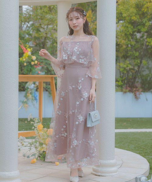 Retica（レティカ）の「パーティードレス 結婚式 フラワーチュール デコルテシアー 七分袖 ベルスリーブ ロングドレス マタニティ 20代 30代 大きいサイズ お呼ばれ 低身長（ドレス・レディース・ブラック/グレー/モカ/ミント/ネイビー/ピンク・M/S/XL/XS/XXL/XXXL/L）」の20枚目の写真