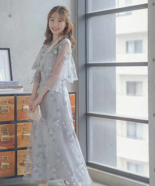 セール】パーティー ドレス 二次会 フラワーチュール デコルテシアー