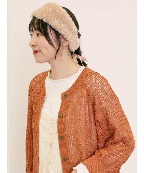 Samansa Mos2(サマンサ モスモス)の「メッシュ編み前後2WAYドルマンスリーブカーディガン(カーディガン/ボレロ・レディース・キナリ/グリーン/ダークブラウン/オレンジ・F)」の4枚目の写真