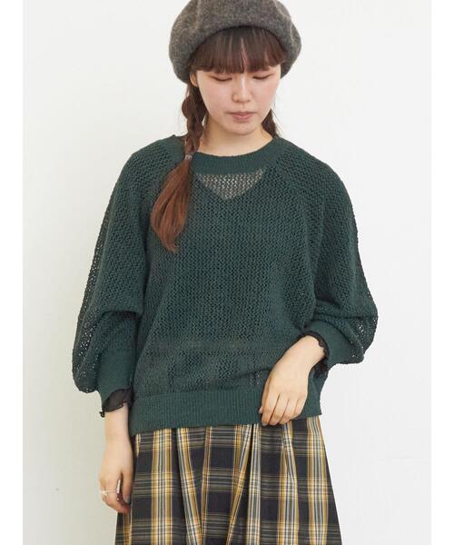 Samansa Mos2(サマンサ モスモス)の「メッシュ編み前後2WAYドルマンスリーブカーディガン(カーディガン/ボレロ・レディース・キナリ/グリーン/ダークブラウン/オレンジ・F)」の6枚目の写真