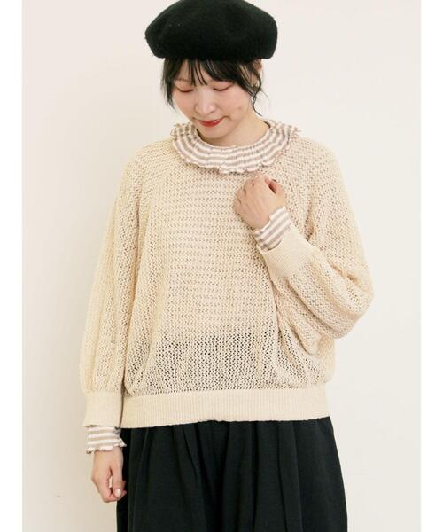 Samansa Mos2(サマンサ モスモス)の「メッシュ編み前後2WAYドルマンスリーブカーディガン(カーディガン/ボレロ・レディース・キナリ/グリーン/ダークブラウン/オレンジ・F)」の14枚目の写真