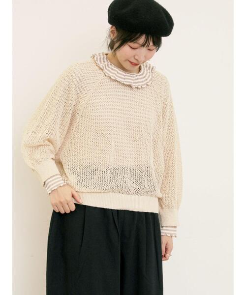 Samansa Mos2(サマンサ モスモス)の「メッシュ編み前後2WAYドルマンスリーブカーディガン(カーディガン/ボレロ・レディース・キナリ/グリーン/ダークブラウン/オレンジ・F)」の18枚目の写真