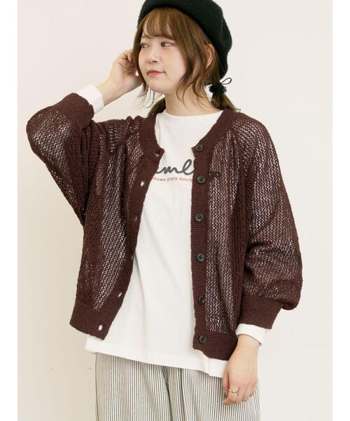 Samansa Mos2(サマンサ モスモス)の「メッシュ編み前後2WAYドルマンスリーブカーディガン(カーディガン/ボレロ・レディース・キナリ/グリーン/ダークブラウン/オレンジ・F)」の21枚目の写真