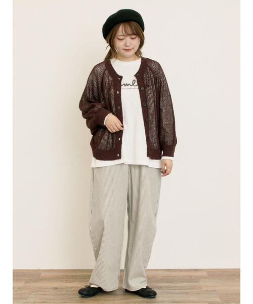 Samansa Mos2(サマンサ モスモス)の「メッシュ編み前後2WAYドルマンスリーブカーディガン(カーディガン/ボレロ・レディース・キナリ/グリーン/ダークブラウン/オレンジ・F)」の22枚目の写真