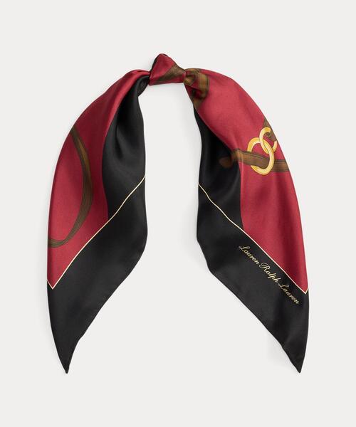 ベルティングプリント カラーブロック シルク スカーフ（バンダナ