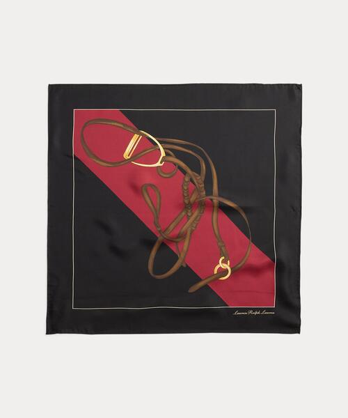Ralph Lauren シルクスカーフ 赤 約90cm ベルティングプリント カラーブロック シルク スカーフ（バンダナ