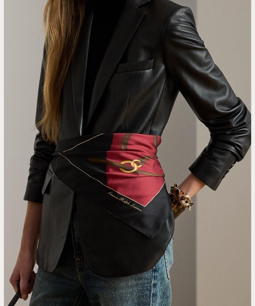 ベルティングプリント カラーブロック シルク スカーフ（バンダナ