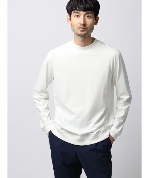 SUIT SQUARE（スーツスクエア）の「オフィT 長袖Tシャツ モックネック ウォッシャブル プレーティング天竺（Tシャツ/カットソー・メンズ・ホワイト系/ブラック系/グレー系/ブルー系・S/M/L/LL/3L）」の2枚目の写真