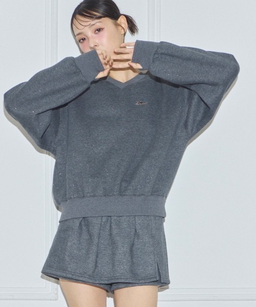 Lame coco v-neck sweatshirt/ラメココVネックスウェットシャツ